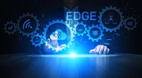 Edge computing networking internet technology concept on screen interface. Fotos Stock