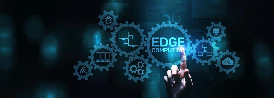 Edge computing networking internet technology concept on screen interface Stockfoto's