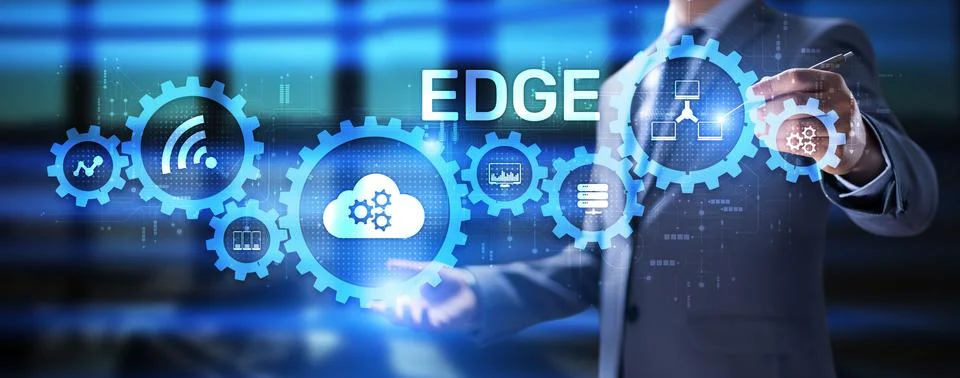 Edge computing networking internet technology concept on screen interface. 库存照片