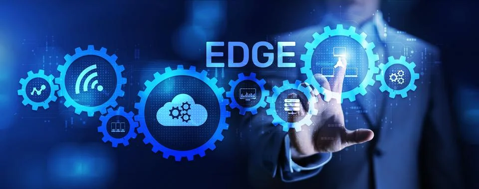 Edge computing networking internet technology concept on screen interface. 库存照片