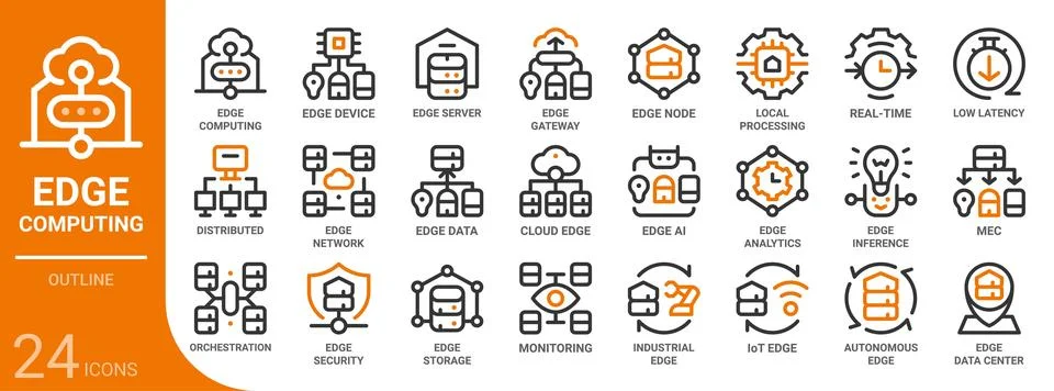 Edge computing outline icon set,24 vector icons Stock Illustration