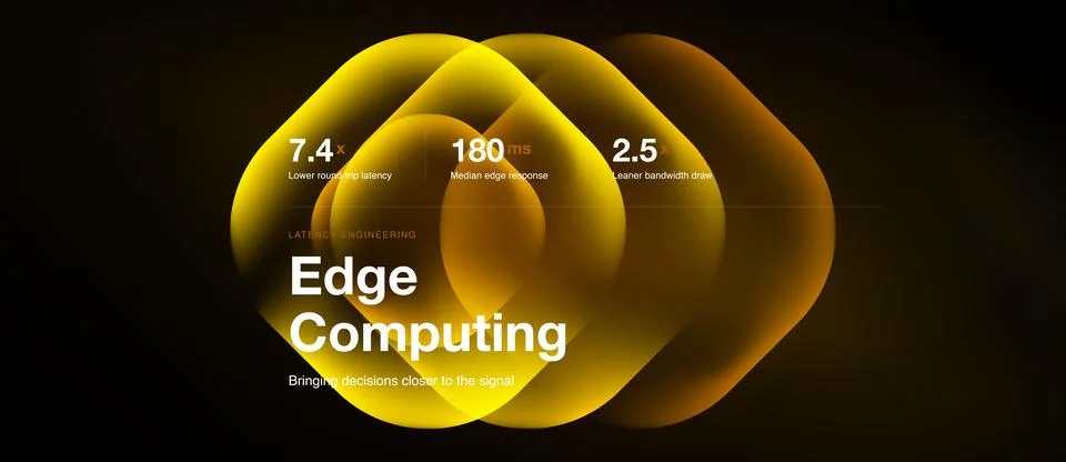 Edge computing presentation, amber glowing soft squares, horizontal web banne Stock Illustration