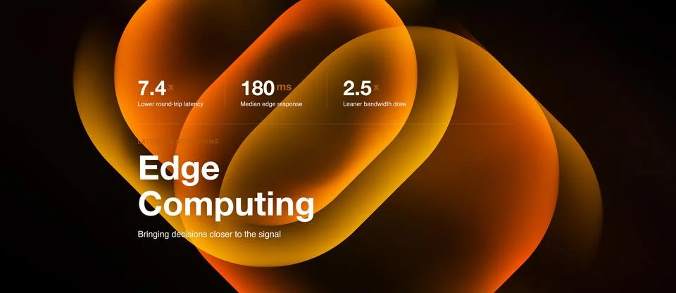 Edge computing presentation, amber neon rounded squares Stock Illustration