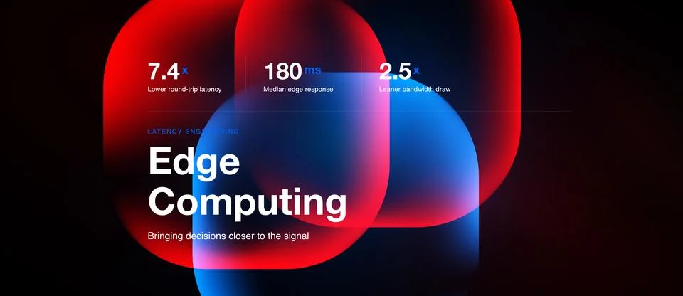 Edge computing presentation, azure frosted glass tiles, horizontal web banner Stock Illustration