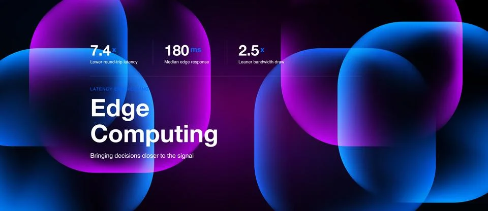 Edge computing presentation, blue neon glass cards Stock Illustration