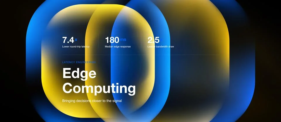 Edge computing presentation, golden neon glass cards, horizontal web banner Stock Illustration