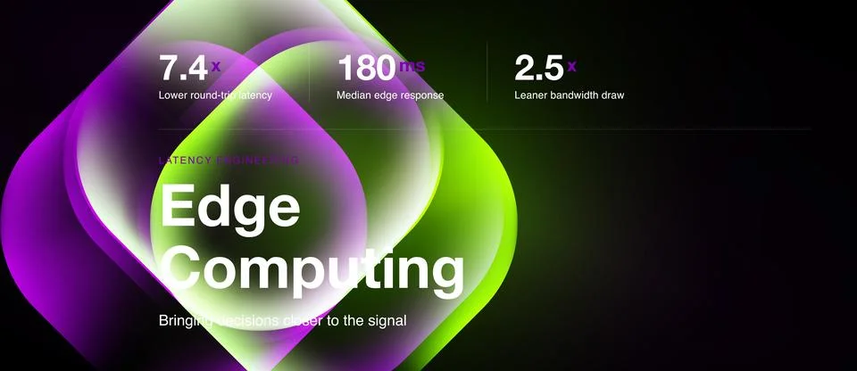 Edge computing presentation, green frosted glass tiles, wide vector banner Stock Illustration