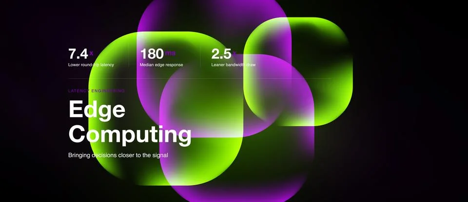Edge computing presentation, green neon glass cards Stock Illustration