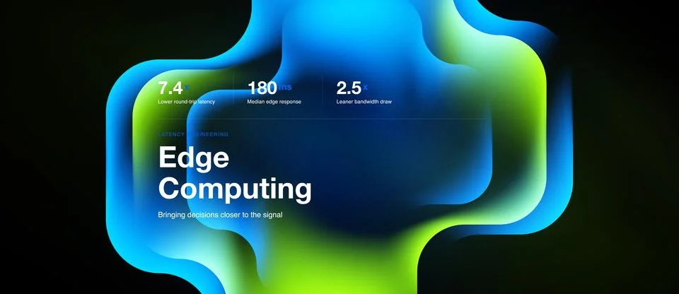 Edge computing presentation, lime glowing jelly shapes Stock Illustration