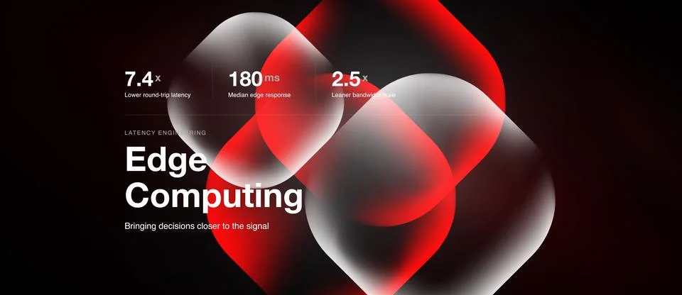 Edge computing presentation, scarlet luminous rounded shapes Stock Illustration