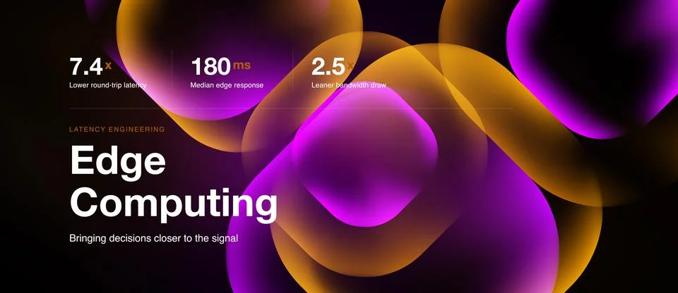 Edge computing slide with amber glowing soft squares Stock Illustration
