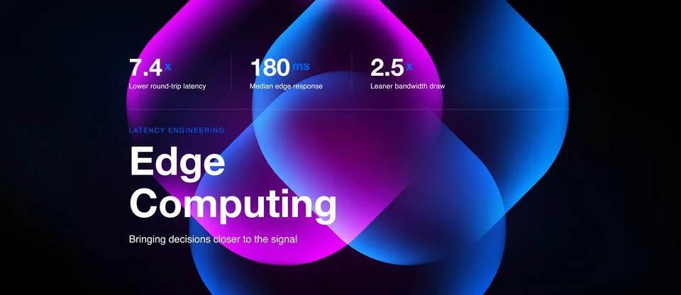 Edge computing slide with blue luminous rounded shapes Stock Illustration