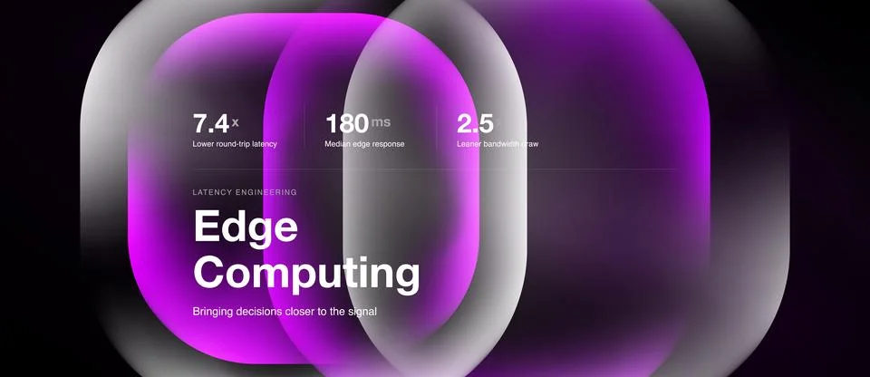 Edge computing slide, bright magenta shapes, horizontal web banner Stock Illustration