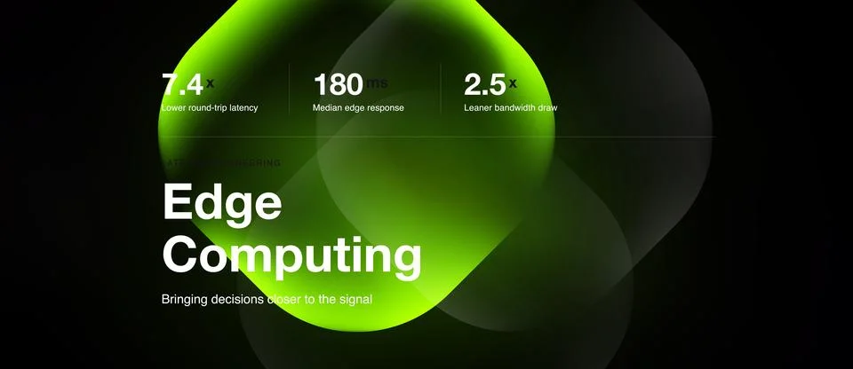Edge computing slide, dark lime shapes Stock Illustration