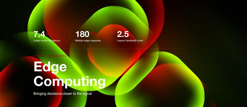 Edge computing slide, dark scarlet shapes, horizontal web banner Stock Illustration