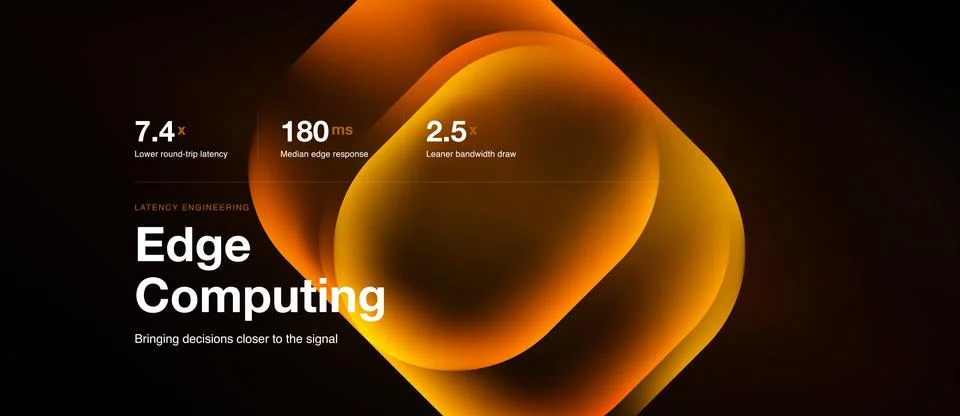 Edge computing slide, glowing amber shapes Stock Illustration