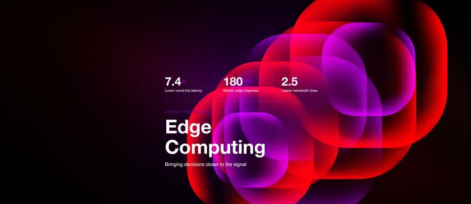 Edge computing slide, glowing red shapes Stockillustratie