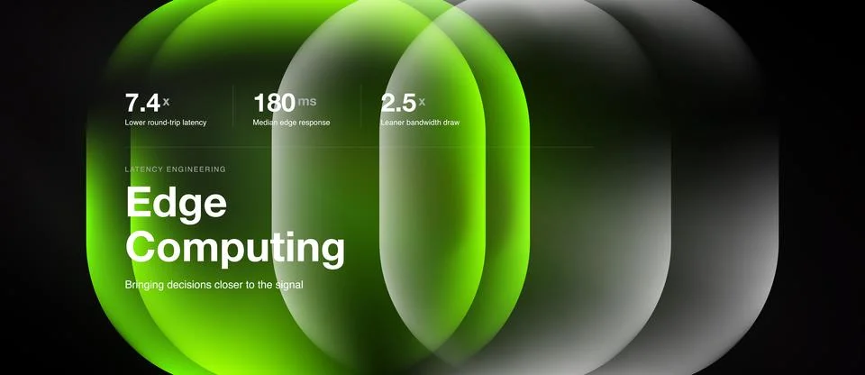 Edge computing slide with lime frosted glass tiles Stock Illustration