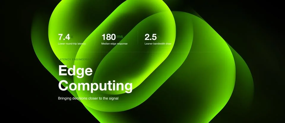 Edge computing slide with lime neon glass cards Stock Illustration