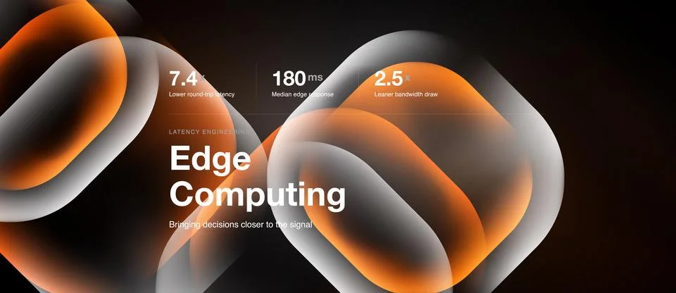 Edge computing slide, luminous amber shapes Stock Illustration