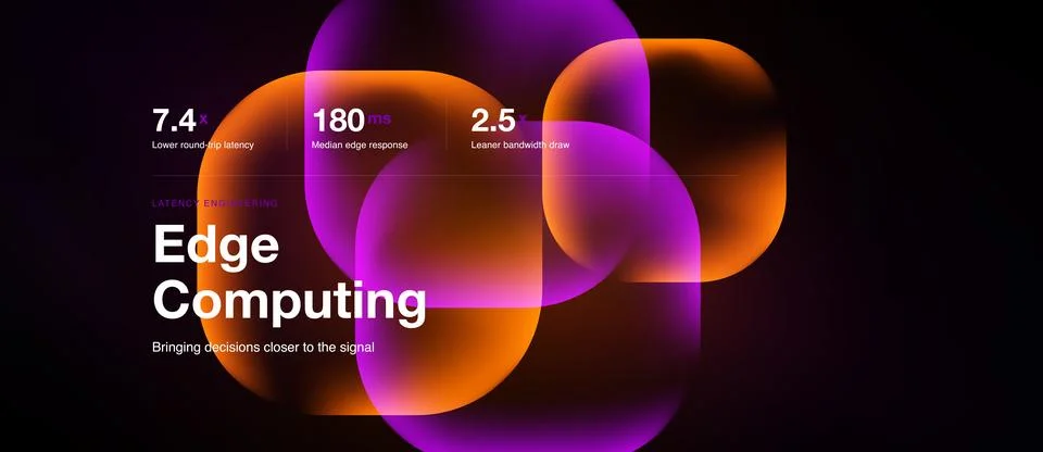 Edge computing slide, luminous magenta shapes Stock Illustration