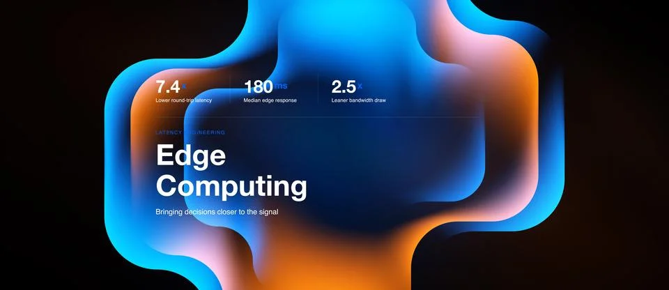 Edge computing slide, neon azure shapes Stock Illustration