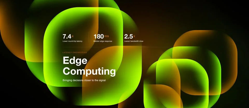 Edge computing slide, neon lime shapes Stock Illustration