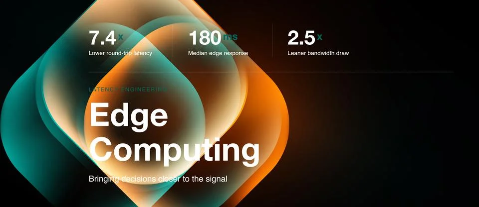 Edge computing slide, neon orange shapes Stockillustratie