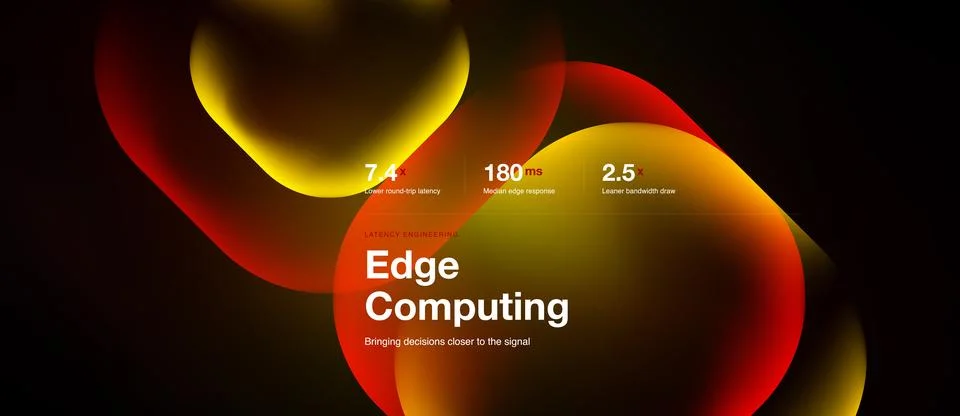 Edge computing slide with orange neon rounded squares Stockillustratie