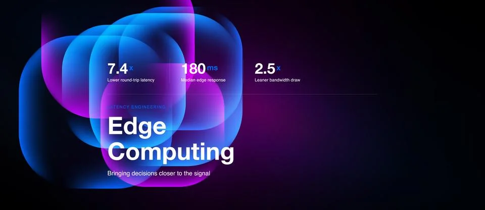 Edge computing slide with purple neon rounded squares Stock Illustration