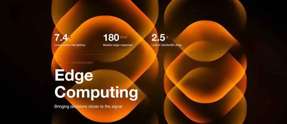Edge computing slide, radiant orange shapes Stockillustratie