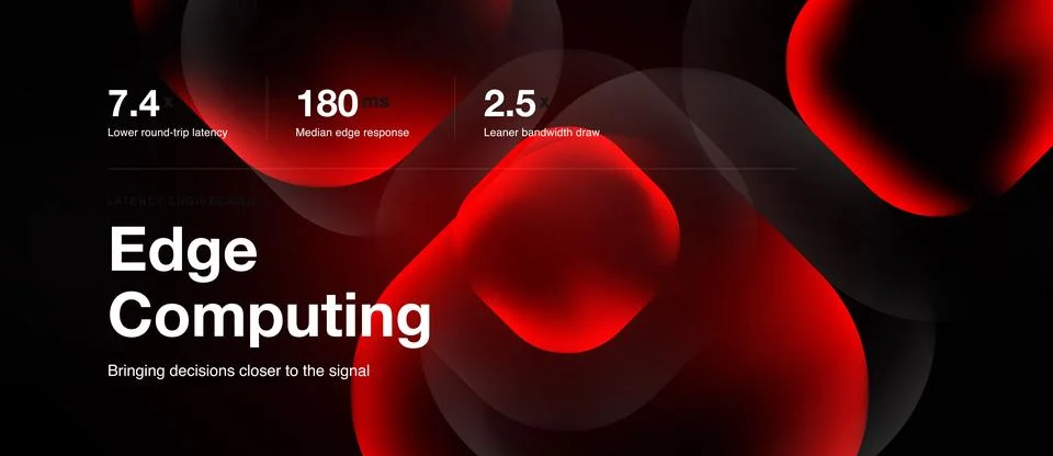 Edge computing slide with red neon glass cards Stock Illustration