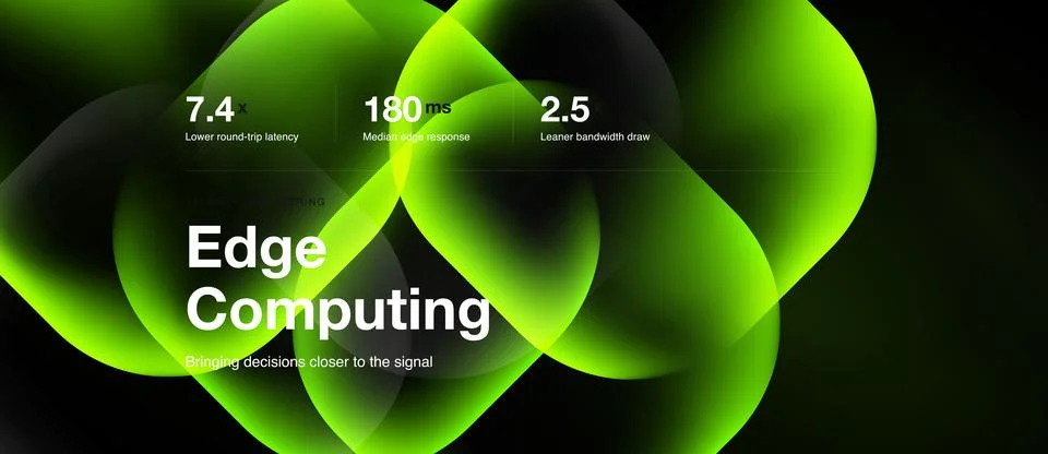 Edge computing slide, vibrant green shapes, horizontal web banner Stock Illustration