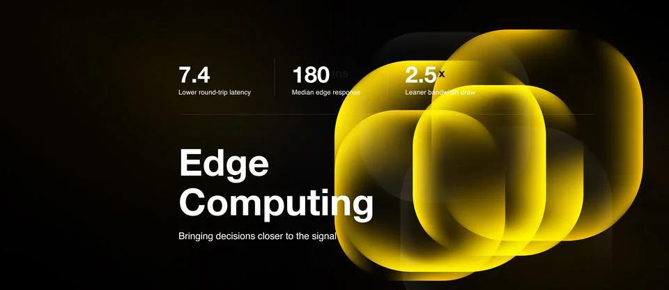 Edge computing slide, vibrant yellow shapes, horizontal web banner Stock Illustration
