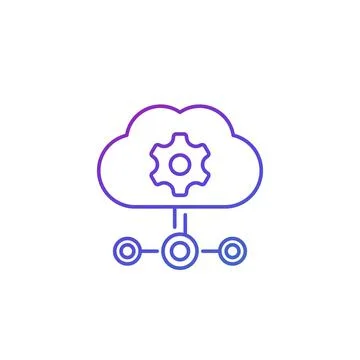 Edge computing technologies line icon with cloud Stock Illustration