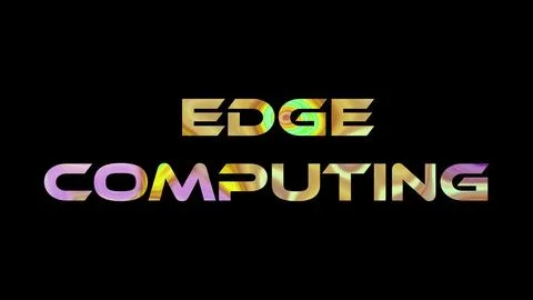 Edge Computing text on black background. Multicolored glossy technological .. Stock Illustration