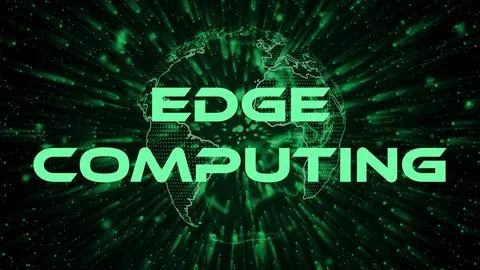 Edge Computing text concept on si-fi particles background. Dot particles te.. Stock Illustration