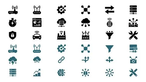 Edge Computing Vector Icon Set for Digital Technology and Network Solutions. Stock Illustration