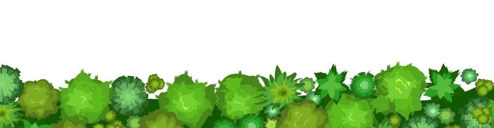 The edge of the forest. Border frame. Trees and shrubs. View from above. Plant Stock Illustration