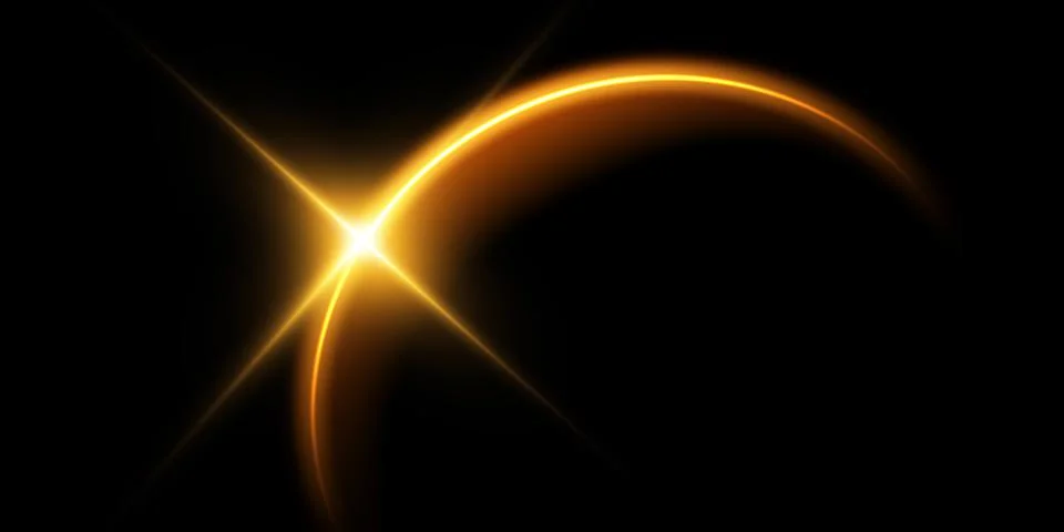 The edge of a golden solar eclipse on a black background. Golden eclipse for Illustrazione stock