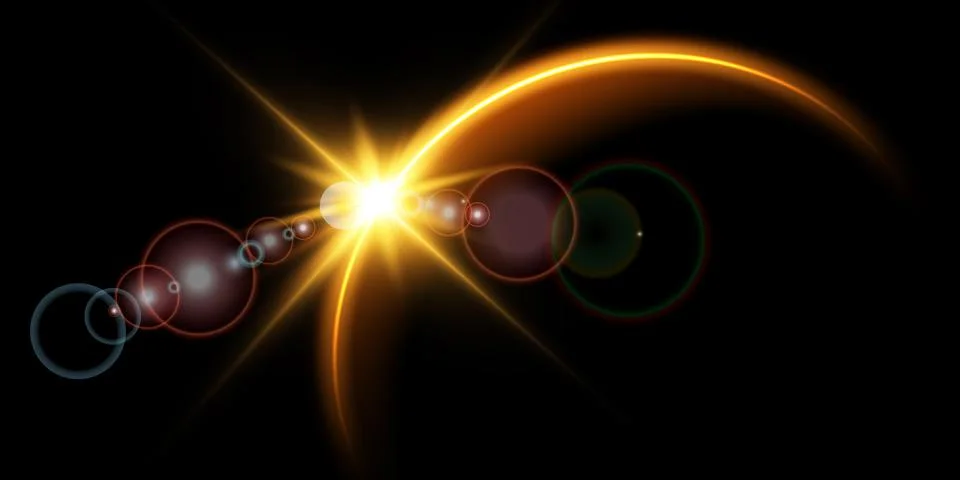 The edge of a golden solar eclipse on a black background. Golden eclipse for Stock Illustration