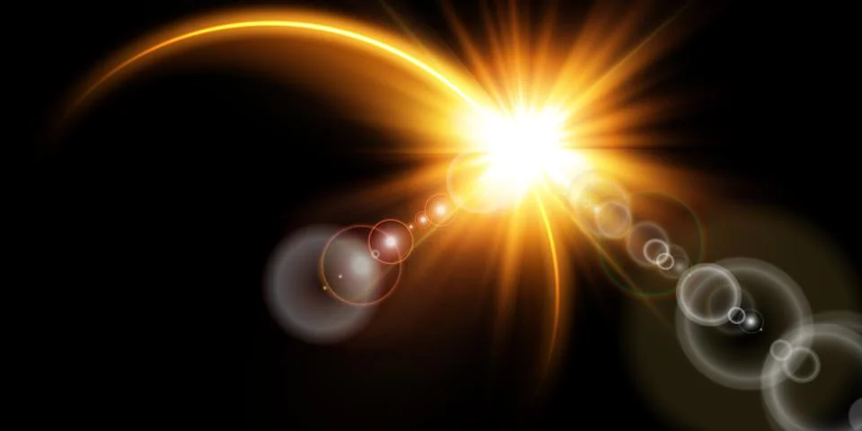 The edge of a golden solar eclipse on a black background. Golden eclipse for 스톡 일러스트