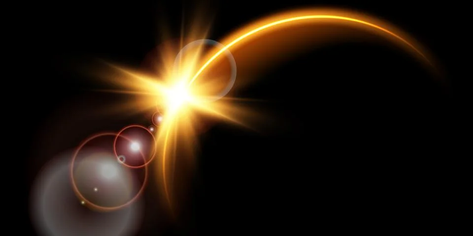 The edge of a golden solar eclipse on a black background. Golden eclipse for 스톡 일러스트