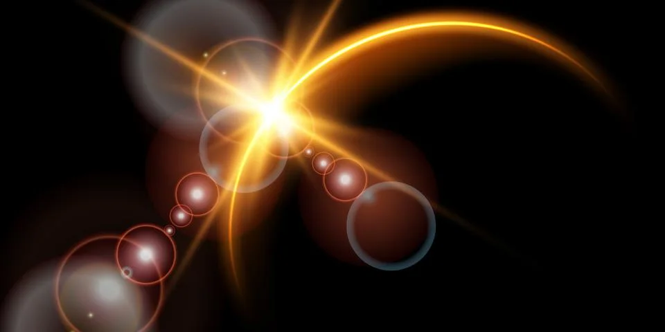 The edge of a golden solar eclipse on a black background. Golden eclipse for Stock Illustration