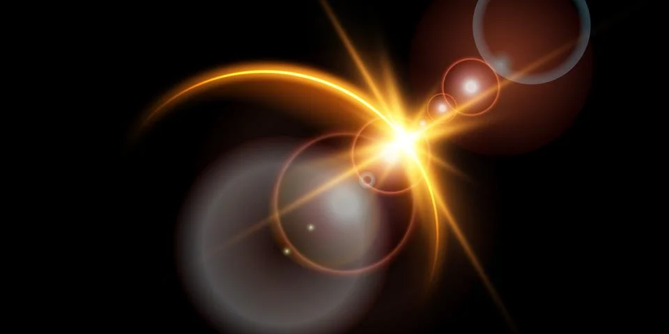 The edge of a golden solar eclipse on a black background. Golden eclipse for Stock Illustration