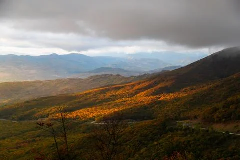 Edge of mountain range at sunset Stock Photos