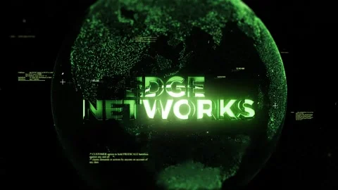 Edge Networks logo on Technologic Earth surrounded by a Network of Graphics Stock Footage 343467691