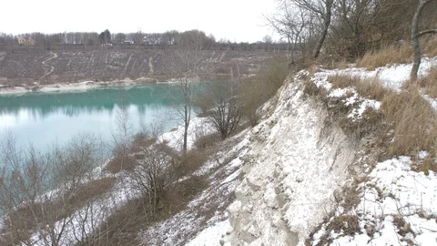 The edge of an old limestone Quarry Stock-Footage 87508933