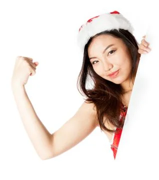 Edge of the page sexy asian santa claus strenght arm curl Stock Photos
