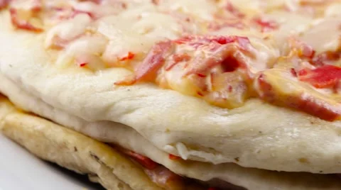 Edge of pizza rotate closeup Stock Footage 53579293